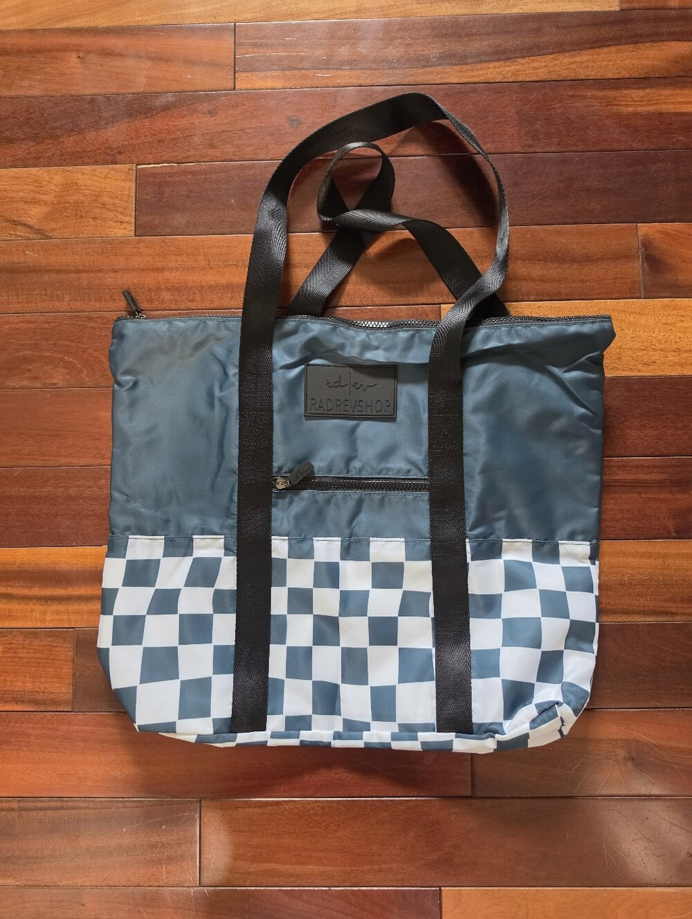 Rad Rev Packabke Tote In Sea Green Checkered